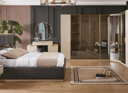 Elegant Schlafzimmer Set 6tlg luxuriös Beige Möbel Holz Eckschrank Nachttisch